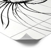 黒い独身の猫のシルエットの線グリッドスケッチ ポスター (角)