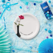 黒い独身の花瓶に赤いバラ ペーパープレート (パーティー)