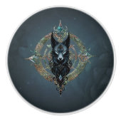 黒い狼の頭に鋭い青い目があった セラミックノブ (正面)