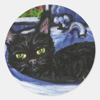 黒い猫が流れ込んでいる ラウンドシール