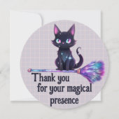 黒い猫が縁結びブロムピンクのハロウィーン サンキューカード (正面)