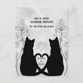 黒い猫の尻尾が2匹、Nに絡み合った ポストカード (正面)