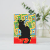 黒い猫の抽象芸術壁紙、編集文字 ポストカード (スタンド正面)