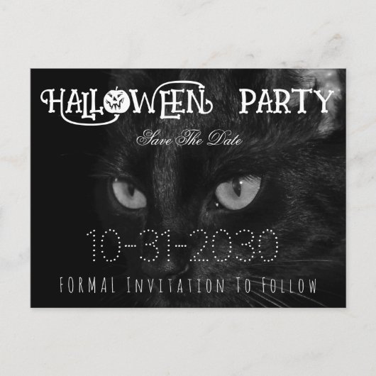 黒い猫の目のハローウィンパーティ日付を保存 案内ポストカード (正面)