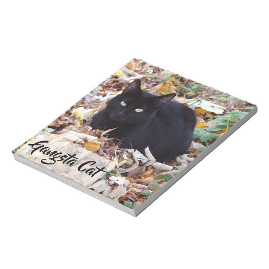黒い猫の紅葉写真メモ帳 – 40ページ ノートパッド (回転)