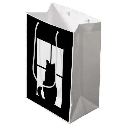 黒い猫クリックとウィンドウのカラーオプション ミディアムペーパーバッグ (正面アングル)