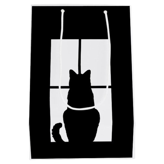 黒い猫クリックとウィンドウのカラーオプション ミディアムペーパーバッグ (裏面)