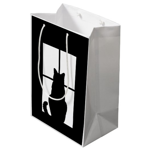 黒い猫クリックとウィンドウのカラーオプション ミディアムペーパーバッグ (裏面アングル)