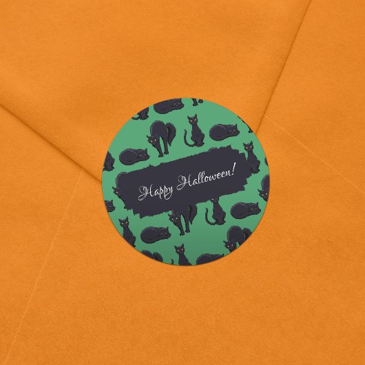 黒い猫ハロウィンピクセルアートパターン ラウンドシール