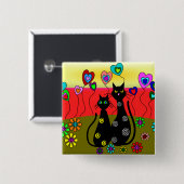 黒い猫好きの芸術のギフト 缶バッジ (正面&裏面)