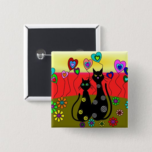 黒い猫好きの芸術のギフト 缶バッジ (正面&裏面)