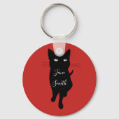黒い猫好きパーソナライズされた名 キーホルダー (正面)