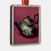 黒い玄武岩のティーポット メタルオーナメント (右)