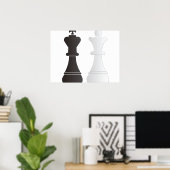 黒い王の白いクイーンチェスの駒 ポスター (ホームオフィス)