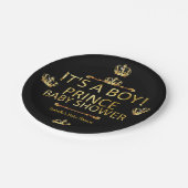 黒い王室の金ゴールド王子の赤ちゃん男の子をシャワー ペーパープレート (アングル)