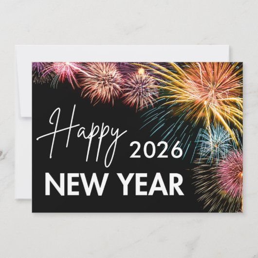 黒い現代的な花火 ハッピー ニューミレニアム シーズンカード (正面)