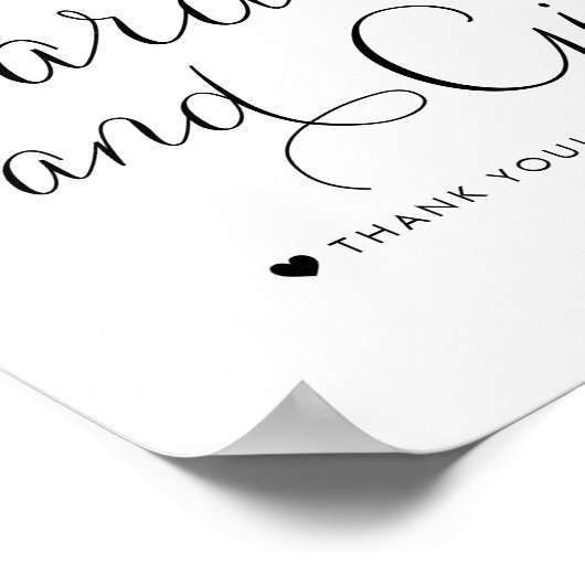 黒い甘い書道結婚式のカードと贈り物 ポスター (角)