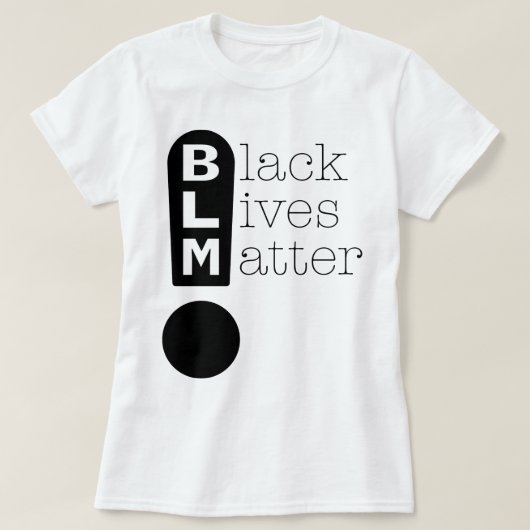黒い生命問題をサポートするBLM感嘆符 Tシャツ (デザイン正面)