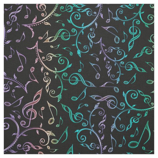 黒い生地の電気虹のノートそしてクレフ、音符記号 ファブリック (見本)