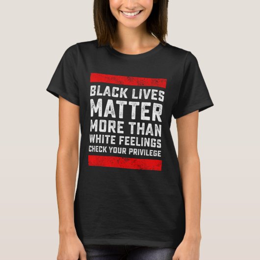 黒い生活の問題より白い感覚チェック Tシャツ (正面)
