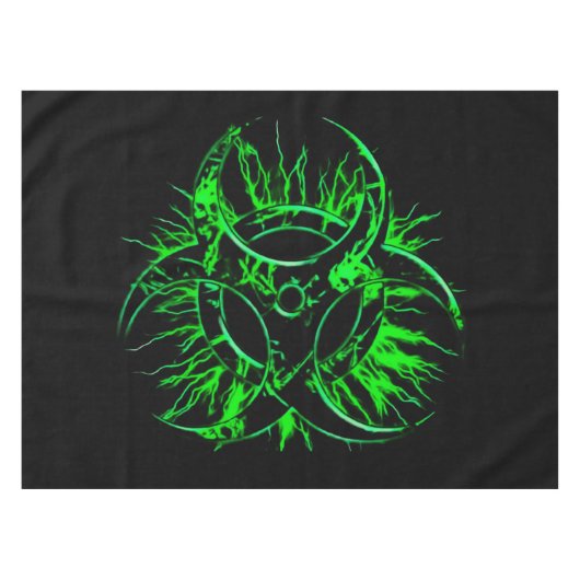 黒い生物学的災害［有害物質］の有毒な警告標識の記号の緑 テーブルクロス (正面(横))