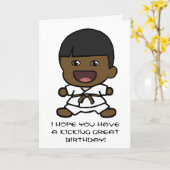 黒い男の子の空手のバースデー・カード カード (黄色い花)