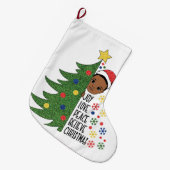 黒い男の子の誕生日ギフトメラニン男の子クリスマス ラージクリスマスストッキング (正面 (吊り時))