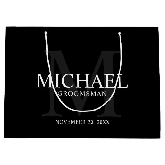 黒い男らしグパーソナライズされたロンプマン ラージペーパーバッグ (正面)