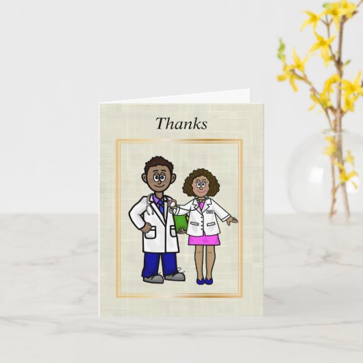 黒い男性と女性の医師グリーティングカード カード (黄色い花)