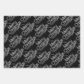 黒い白いクリスマスタイポグラフィとドットの休日 ラッピングペーパーシート (正面)