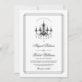 黒い白いシャンデリアQRコード古い金結婚の 招待状 (正面)