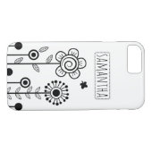 黒い白いシンプル花と名前フローラ Case-Mate iPhoneケース (裏面(横))