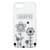 黒い白いシンプル花と名前フローラ Case-Mate iPhoneケース (裏面)