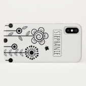 黒い白いシンプル花と名前フローラ Case-Mate iPhoneケース (裏面(横))