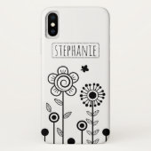 黒い白いシンプル花と名前フローラ Case-Mate iPhoneケース (裏面)