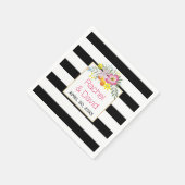 黒い白いストライプピンクの民俗結婚花 スタンダードカクテルナプキン (角)