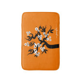 黒い白い愛の鳥のさくらんぼの木オレンジ バスマット (正面縦)