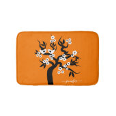 黒い白い愛の鳥のさくらんぼの木オレンジ バスマット (正面)