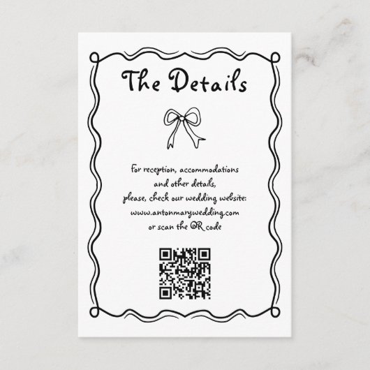 黒い白い手書きお洒落の結婚角 エンクロージャーカード (正面)