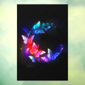 黒い白熱［赤熱］光を放つ背景にネオンの夜蝶 ウィンドウサイン (シート3)