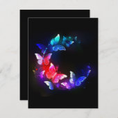 黒い白熱［赤熱］光を放つ背景にネオンの夜蝶 セーブザデート (正面/裏面)