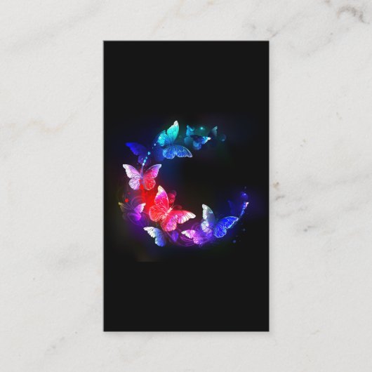 黒い白熱［赤熱］光を放つ背景にネオンの夜蝶 割引カード (正面)