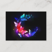 黒い白熱［赤熱］光を放つ背景にネオンの夜蝶 名刺 (正面)