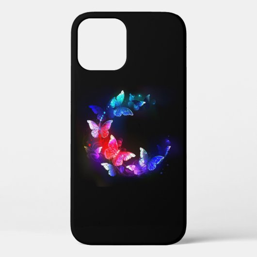 黒い白熱［赤熱］光を放つ背景にネオンの夜蝶 Case-Mate iPhoneケース (裏面)