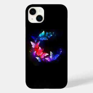 黒い白熱［赤熱］光を放つ背景にネオンの夜蝶 Case-Mate iPhone 14 PLUSケース