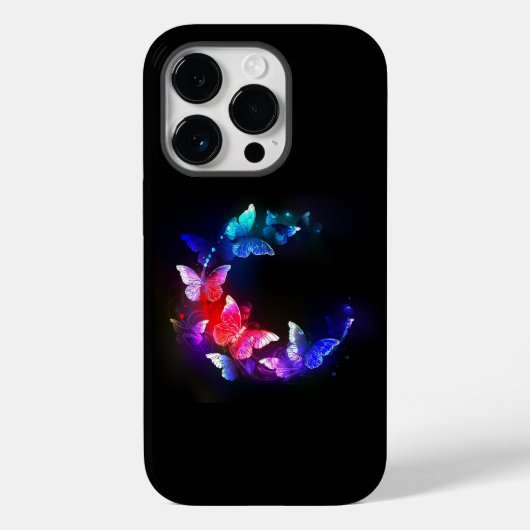 黒い白熱［赤熱］光を放つ背景にネオンの夜蝶 Case-Mate iPhoneケース (裏面)