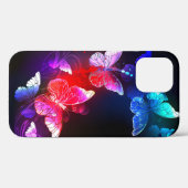 黒い白熱［赤熱］光を放つ背景にネオンの夜蝶 Case-Mate iPhoneケース (裏面 (横))