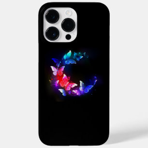 黒い白熱［赤熱］光を放つ背景にネオンの夜蝶 Case-Mate iPhone 14 PRO MAXケース