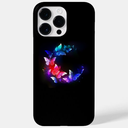 黒い白熱［赤熱］光を放つ背景にネオンの夜蝶 Case-Mate iPhoneケース (裏面)