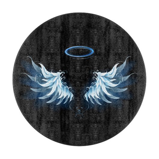 黒い白熱［赤熱］光を放つ背景の青いエンジェルウィングス カッティングボード (正面)